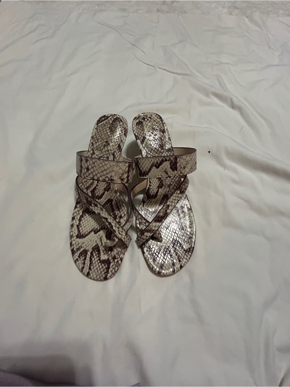 Vince Camuto Moentha Snakeskin Leather Heeled Sandals 7.5M Toe Ring Mule